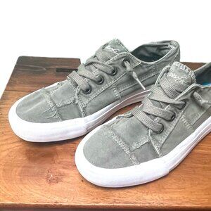 Blowfish Malibu Distressed Olive Green LaceUp No Tie Canvas Sneakers Womens SZ 6